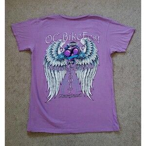 Bikefest OC 2017 Women's Motorcycle Graphic T-shirt Angel Wings Size XL Purple